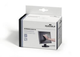 Durable - Lingettes nettoyantes humides pour écrans et surfaces vitrées SCREENCLEAN, solution sans alcool antistatique, boîte de 50 sachets individuels