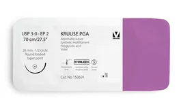 kruuse Suture PGA 3/0 70cm Aiguille 26mm 1/2 Courbe Pointe Conique Violette