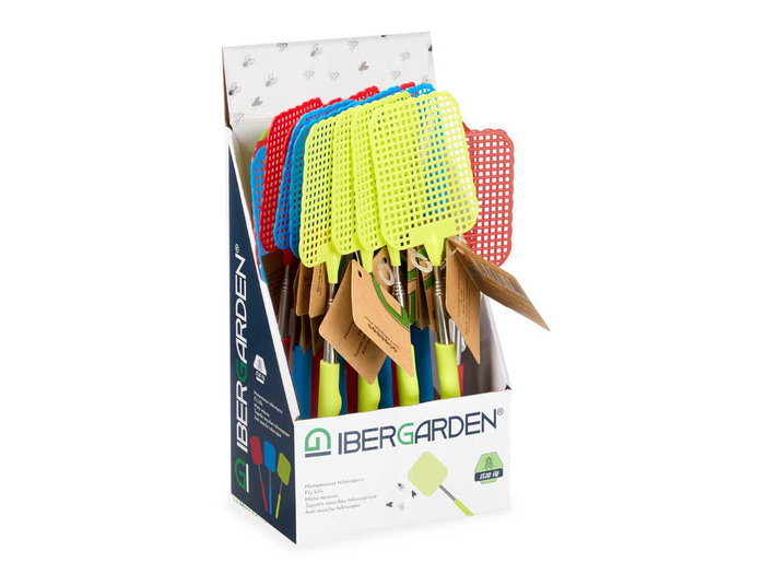 Ibergarden Matamoscas Télescopique 72 cm, 3 Couleurs Aléatoires (Bleu, Rouge, Jaune) en Plastique (Set de 24)