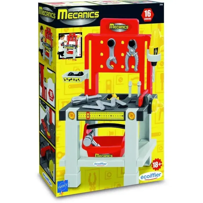 Ecoiffier Établi de Bricolage pour Enfants avec 20 Accessoires, Outils en Bois Jouet, Fabriqué en France