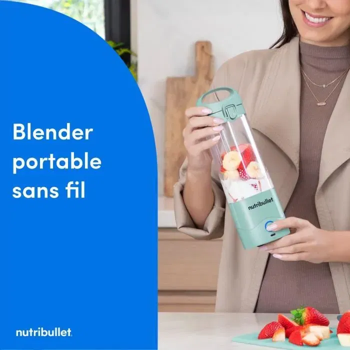 Nutribullet NBP003LBL - Blender Portable Rechargeable USB-C, 70W, Capacité 0.475L, Bleu Clair, Gourde Incluse - Idéal pour Boissons, Smoothies et Voyages