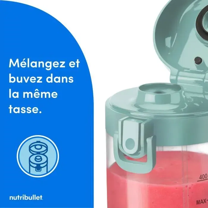 Nutribullet NBP003LBL - Blender Portable Rechargeable USB-C, 70W, Capacité 0.475L, Bleu Clair, Gourde Incluse - Idéal pour Boissons, Smoothies et Voyages