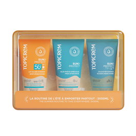 Topicrem Étui de Protection Solaire SPF50+ Lot de 3 : Crème Solaire 50ml, Après-Soleil 50ml et Gel Douche 50ml