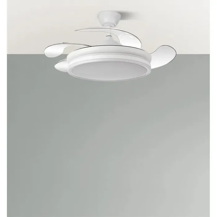Bayomo Ventilateur DC 59W 6980lm Blanc 4 Aspas Déployables Télécommande Intensité Réglable 34,5/42x50/107 cm Bayomo Ventilateur DC 59W 6980lm Blanc 4 Aspas Déployables Télécommande Intensité Réglable 34,5/42x50/107 cm