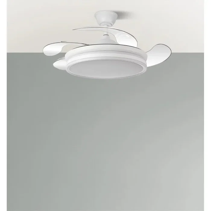 Bayomo Ventilateur DC 59W 6980lm Blanc 4 Aspas Déployables Télécommande Intensité Réglable 34,5/42x50/107 cm