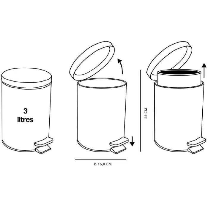 Today Poubelle de Salle de Bain avec Pédale - 3 Litres - Métal et Plastique - Ø 17 x H 25 cm - Couvercle Anti-Odeurs - Blanc