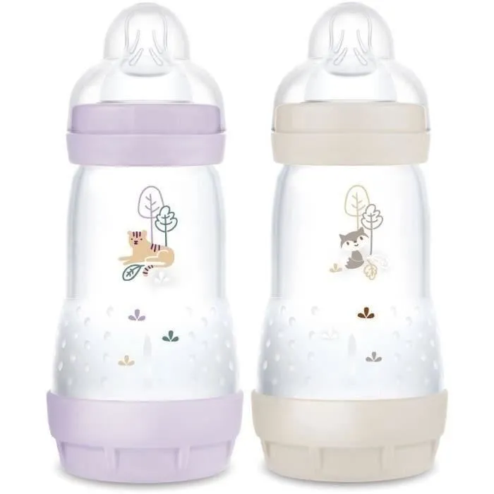 MAM - Lot de 2 Biberons Easy Start Anti-Colique 260 ml avec tétines débit 2 - Couleurs Lilas et Sable MAM - Lot de 2 Biberons Easy Start Anti-Colique 260 ml avec tétines débit 2 - Couleurs Lilas et Sable