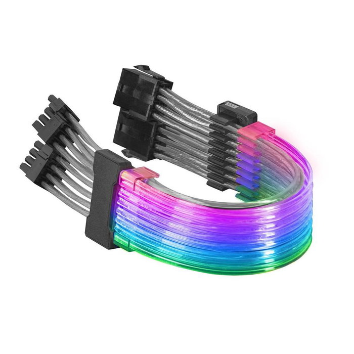 Mars Gaming Câble Extenseur MCA-16 ARGB 8+8pin PCIe pour Carte Graphique, 16 LEDs, Fibre Optique, Connecteur 5V 3 pins, AWG18 Cuivre Pur