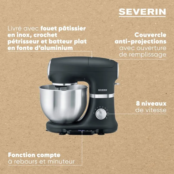 Severin Robot pâtissier KM3898 Noir mat avec balance intégrée Severin Robot pâtissier KM3898 Noir mat avec balance intégrée