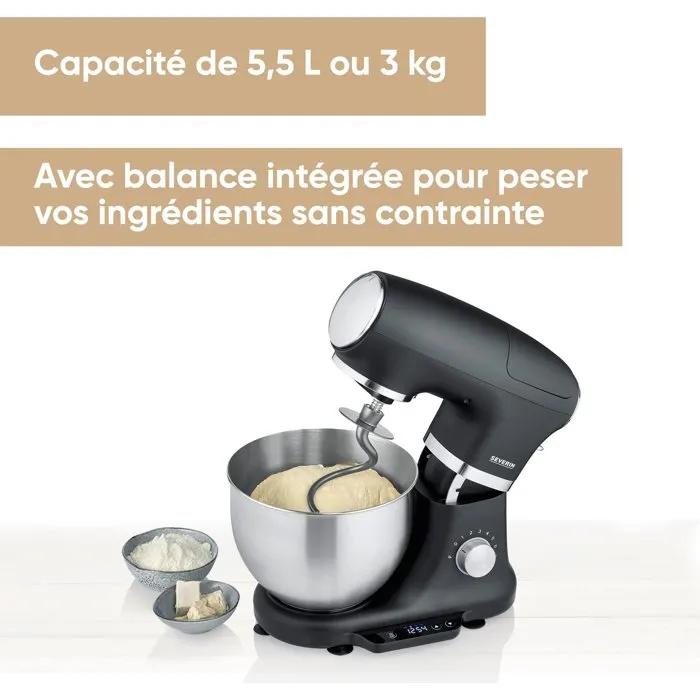 Severin Robot pâtissier KM3898 Noir mat avec balance intégrée Severin Robot pâtissier KM3898 Noir mat avec balance intégrée