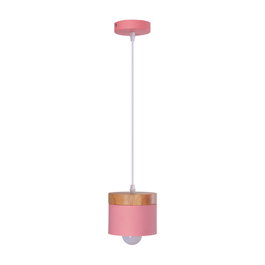 SKD Suspension Mikayla Bois Acier 1xE27 Sans Ampoule Couleur Saumon [SKD-P1010-S]