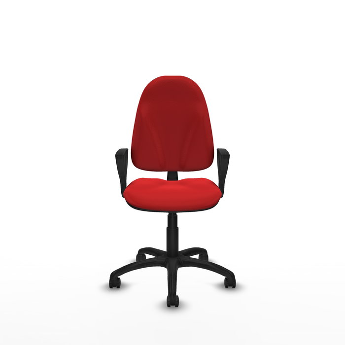 Chaise Algarra Contact permament de base Cuir écologique Rouge Structure polyamide noire Accoudoirs fixes Sans appui-tête Roulettes autofreinées