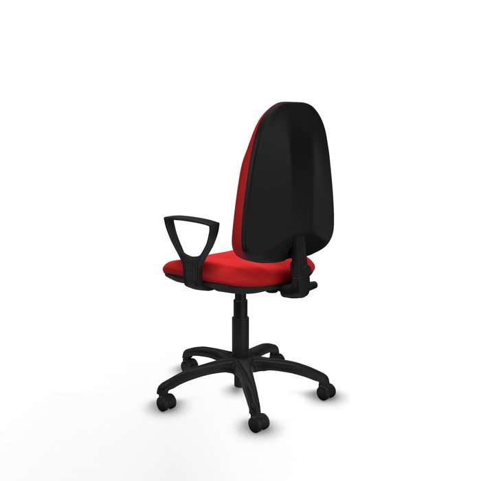 Chaise Algarra Contact permament de base Cuir écologique Rouge Structure polyamide noire Accoudoirs fixes Sans appui-tête Roulettes autofreinées