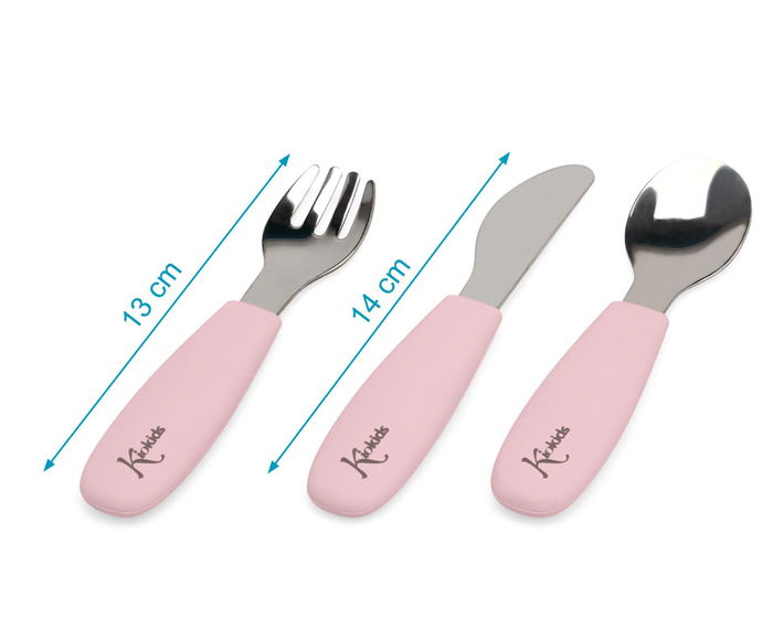 KioKids Set de Couverts Bébé en Acier Inoxydable et Silicone Rose pour Enfant dès 6 Mois, Compatible Lave-vaisselle, 4 Pièces, Kiokids Collection Petits Moments
