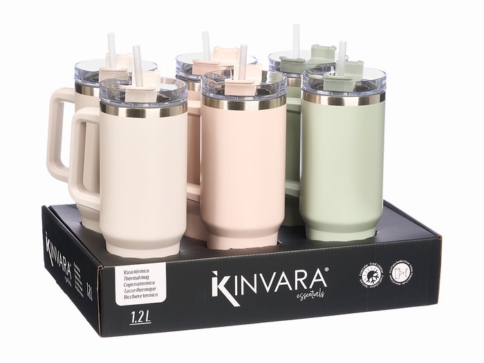 Kinvara Gobelet Isotherme 1200 ml avec Anse et Paille - Couleurs Assorties (Rose, Vert, Crème) - 15x32x10 cm (Set de 12) Kinvara Gobelet Isotherme 1200 ml avec Anse et Paille - Couleurs Assorties (Rose, Vert, Crème) - 15x32x10 cm (Set de 12)
