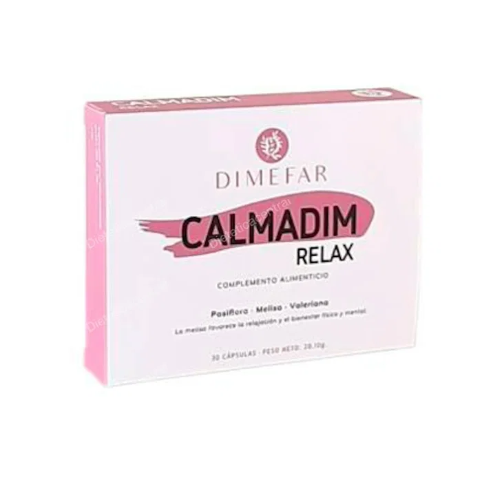 DIMEFAR Calmadim Relax 30 Capsules - Complément alimentaire à base de Valériane, Passiflore et Mélisse pour la relaxation et le bien+être mental DIMEFAR Calmadim Relax 30 Capsules - Complément alimentaire à base de Valériane, Passiflore et Mélisse pour la relaxation et le bien+être mental