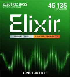 ELIXIR Jeu de cordes Nanoweb 5 cordes en acier inoxydable M 45-135