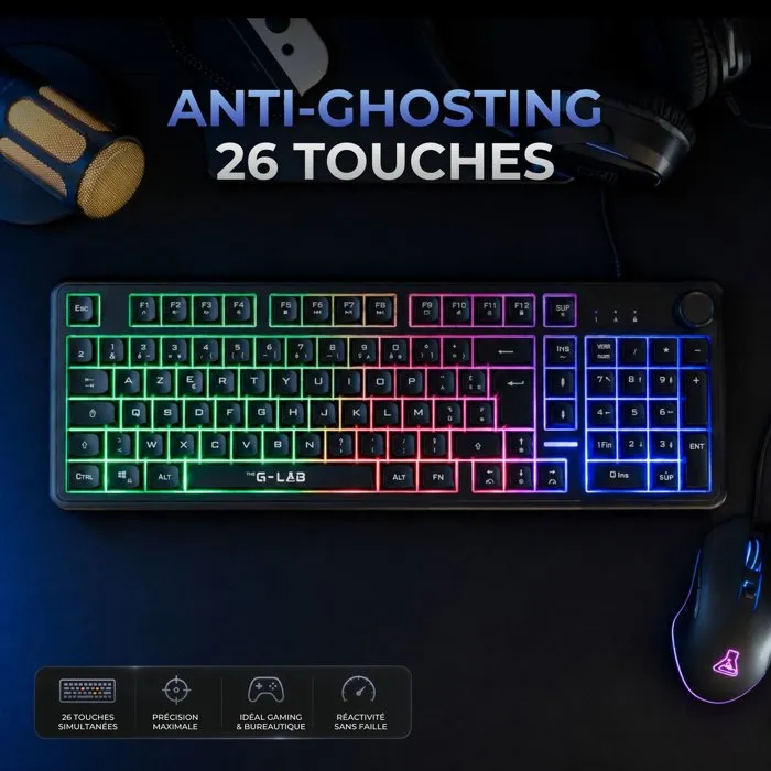 The G-Lab KEYZ CAESIUM EX - Clavier gamer membrane Rainbow - Noir