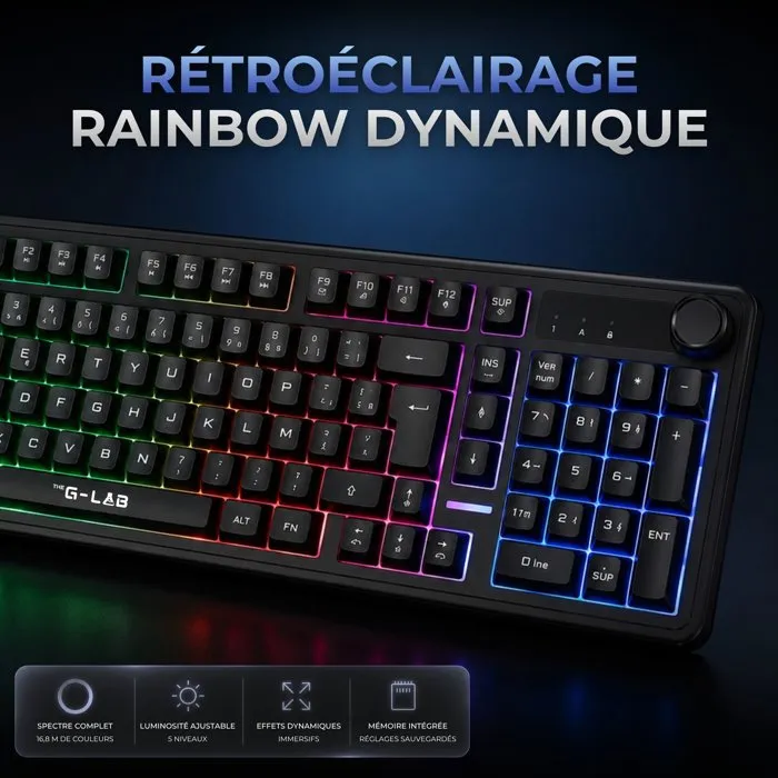 The G-Lab KEYZ CAESIUM EX - Clavier gamer membrane Rainbow - Noir