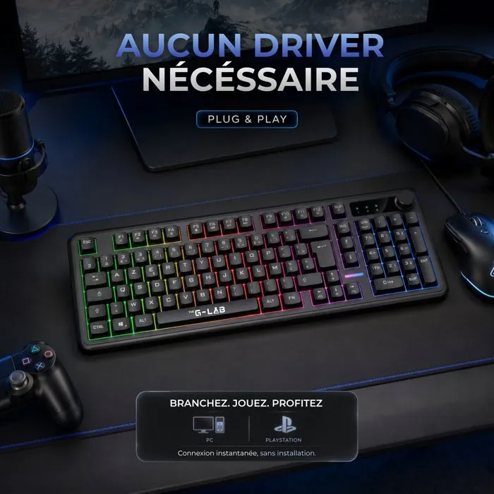 The G-Lab KEYZ CAESIUM EX - Clavier gamer membrane Rainbow - Noir