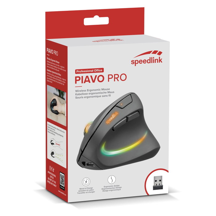 Speedlink PIAVO PRO Souris Verticale Sans Fil Rechargeable RGB