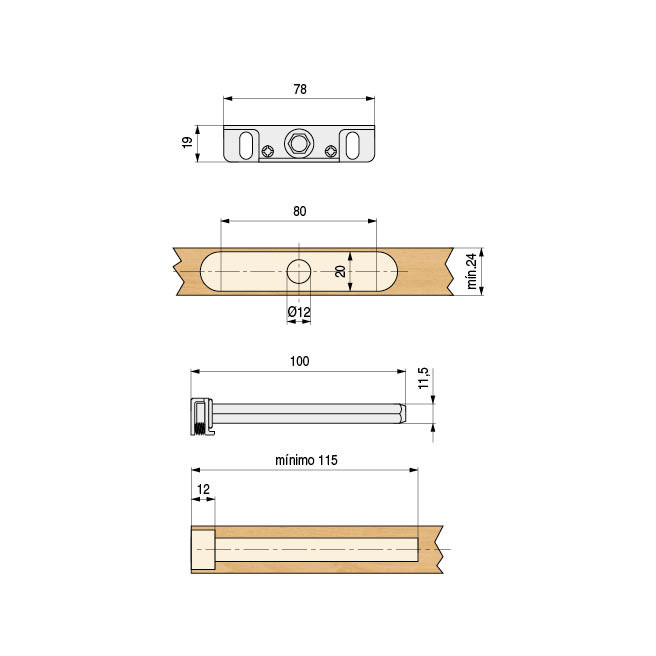 HERRAJES ALK - Kit de 2 supports cachés pour étagère Triton, zincé, avec réglage hauteur/latitude/inclinaison et chevilles/vis - Pour étagères min. 24 mm