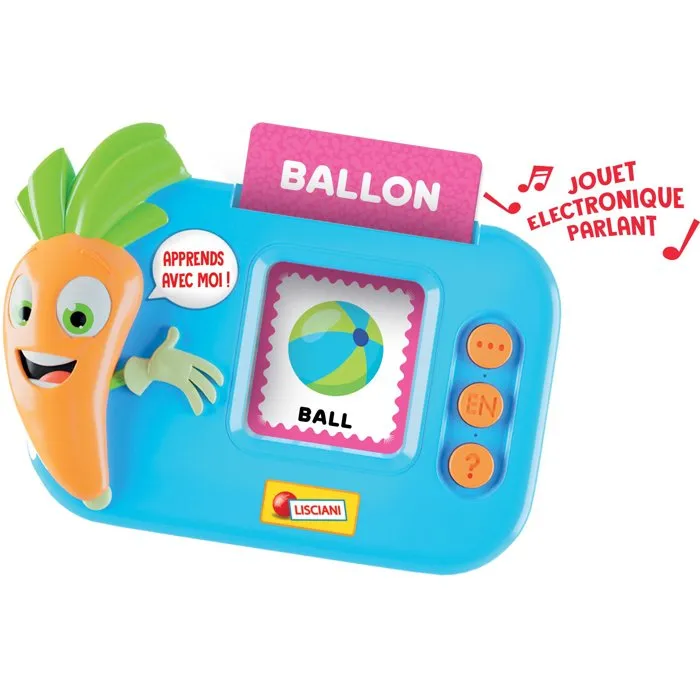 Liscianigiochi CAROTINA Le Petit Polyglotte - Jeu Éducatif Bilingue Français Anglais avec 100 Mots & Quiz Interactif pour Enfants dès 3 ans