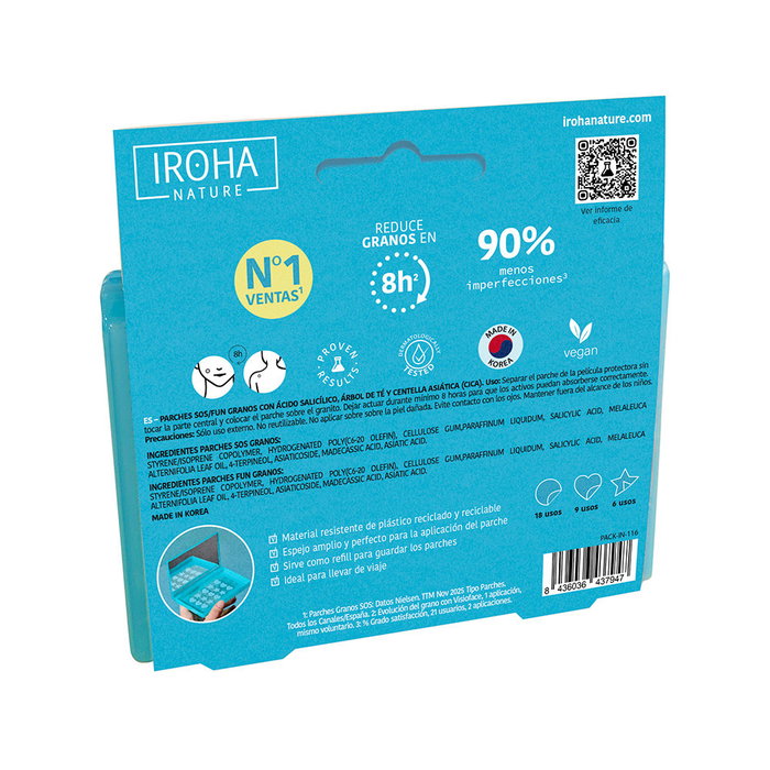 Iroha - Kit de Navigation SOS - Patchs hydrocolloïdes contre l'acné - Étui miroir portable avec 18 patchs SOS et 15 patchs FUN - Soin ciblé visage et corps