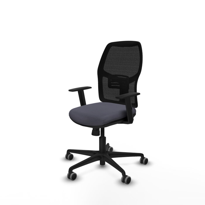 Chaise Alfera Synchro 4 positions tissu Gris foncé Maille Noir Base en nylon noir Accoudoir 1D Sans appui-tête Roulettes 65mm pour moquette