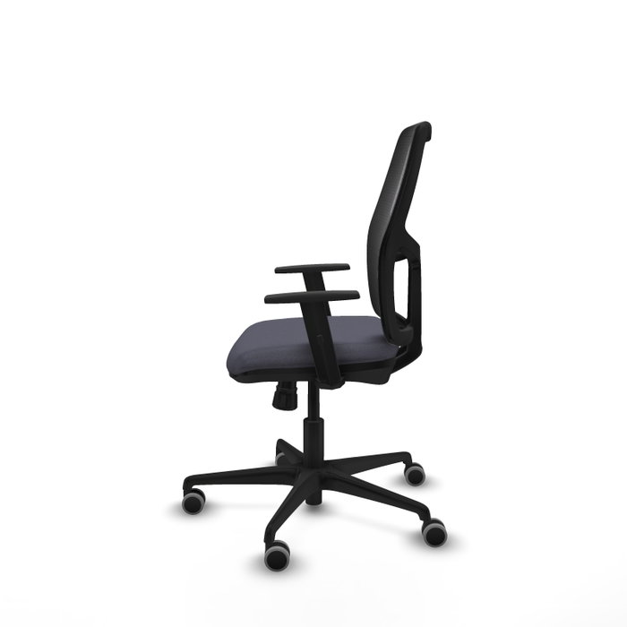 Chaise Alfera Synchro 4 positions tissu Gris foncé Maille Noir Base en nylon noir Accoudoir 1D Sans appui-tête Roulettes 65mm pour moquette