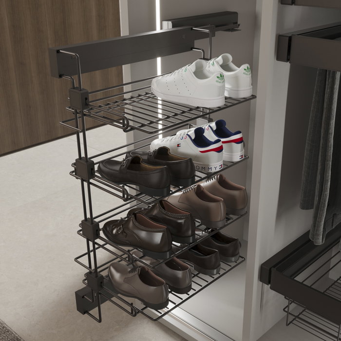 Emuca Porte-chaussures latéral coulissant pour placards et dressing Quartz, Gauche, Acier, Titane
