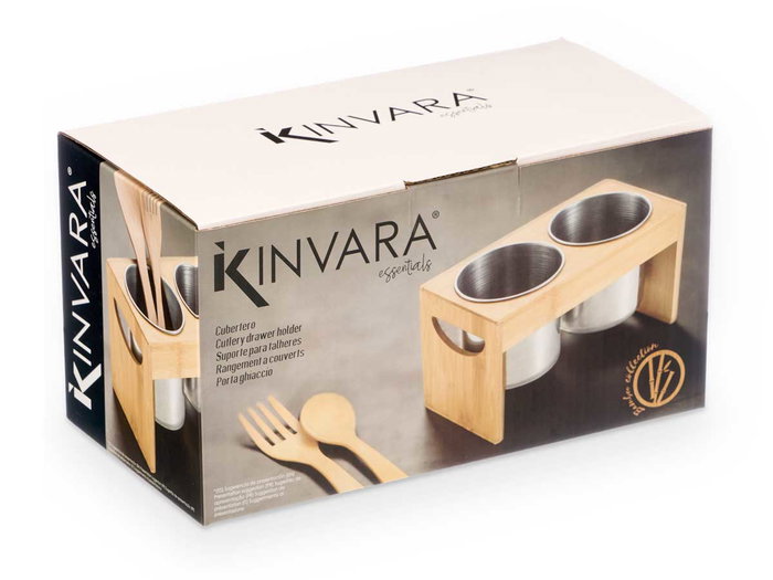 KINVARA Porte-ustensiles Double Bambou et Métal KINVARA Porte-ustensiles Double Bambou et Métal