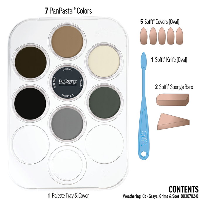 Panpastel Set de 7 couleurs de modélisme (Weathering - Greys, Grime & Soot)