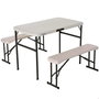 Color Baby - Ensemble table pliable (106x61x74 cm) et 2 bancs pliables avec poignées (94x22x42 cm) pour 4 personnes - Plastique et Acier