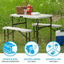 Color Baby - Ensemble table pliable (106x61x74 cm) et 2 bancs pliables avec poignées (94x22x42 cm) pour 4 personnes - Plastique et Acier