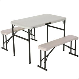Lifetime Ensemble Table Pliante et deux Bancs Pliants Crème