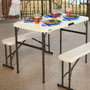 Lifetime Ensemble Table Pliante et deux Bancs Pliants Crème