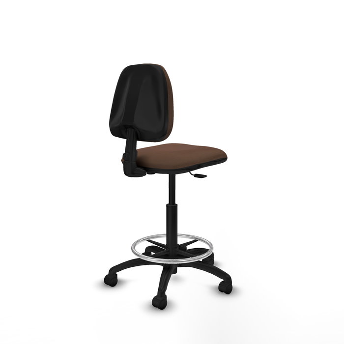 Tabouret Taburete Isso Contact permament de base Tissu Marron foncé Structure polyamide noire Sans accoudoirs Sans appui-tête Roulettes en nylon 50 mm