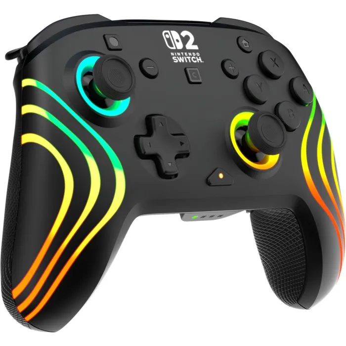 Turtle Beach Afterglow Wave - Manette de jeu RGB sans fil pour Nintendo Switch 2, Switch, Switch Lite et Switch OLED - Sticks TMR, motion control, bouton GameChat - Noir