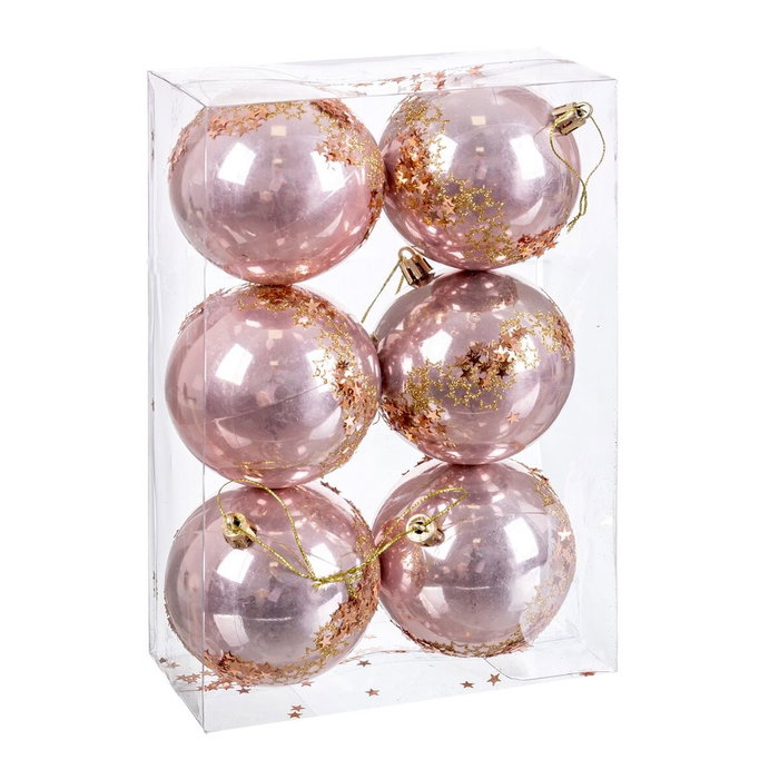 Boules de Noël Rose Plastique 8 cm (6 Unités) Boules de Noël Rose Plastique 8 cm (6 Unités)