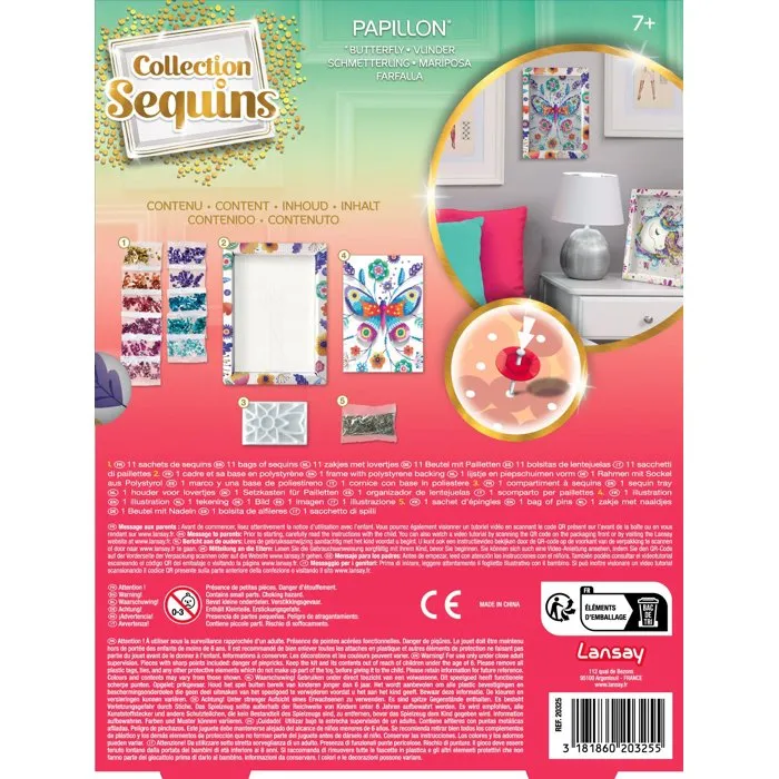Lansay Kit Créatif Papillons avec Sequins à Piquer - Illustration à Décorer pour Enfant à Partir de 7 Ans