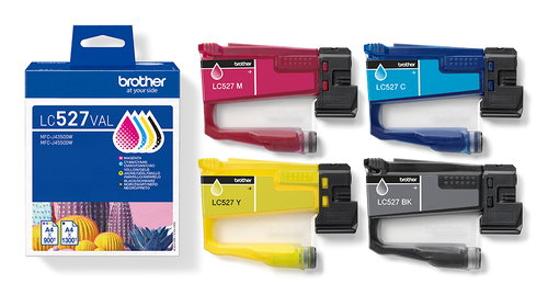 Brother Pack de 4 Cartouches Originales LC527 - Noir, Cyan, Magenta, Jaune - Haute Capacité