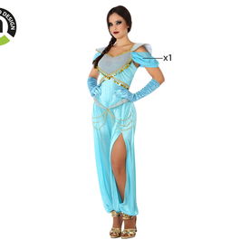 Déguisement Princesse Arabe Bleu Ciel pour Femme Adulte Taille XS-S - Robe avec Dorures et Hombreras Grises