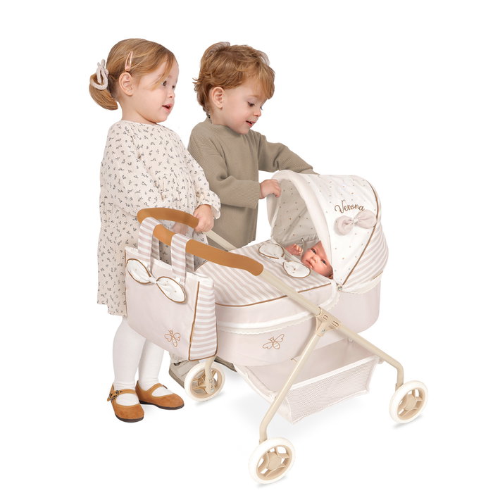DeCuevas Poussette de Poupée Verona 86078 - Avec Sac à Main, Manche Confortable et Roues Silencieuses, Pour Enfants 3 Ans et Plus