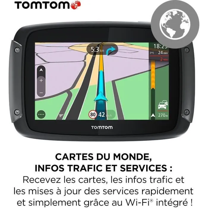 TomTom GPS Moto Rider 550 - Navigateur moto avec écran tactile 4,3 pouces, cartes du monde, trafic en temps réel, alertes de danger et appels mains libres