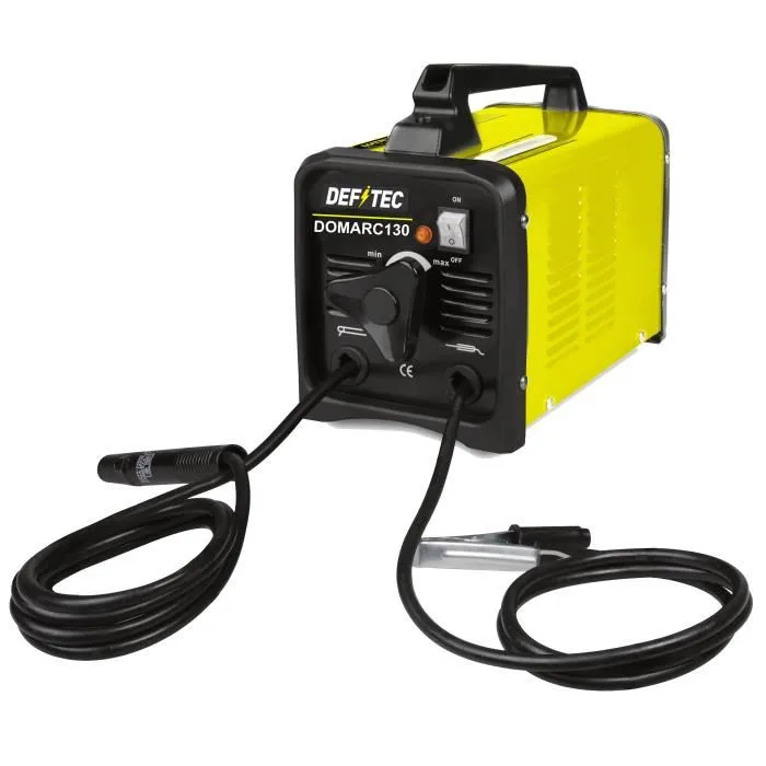 DEFITEC DOMARC130 Poste à souder MMA 130A, pour électrodes enrobées 2-3 mm, couleur jaune, garantie 2 ans