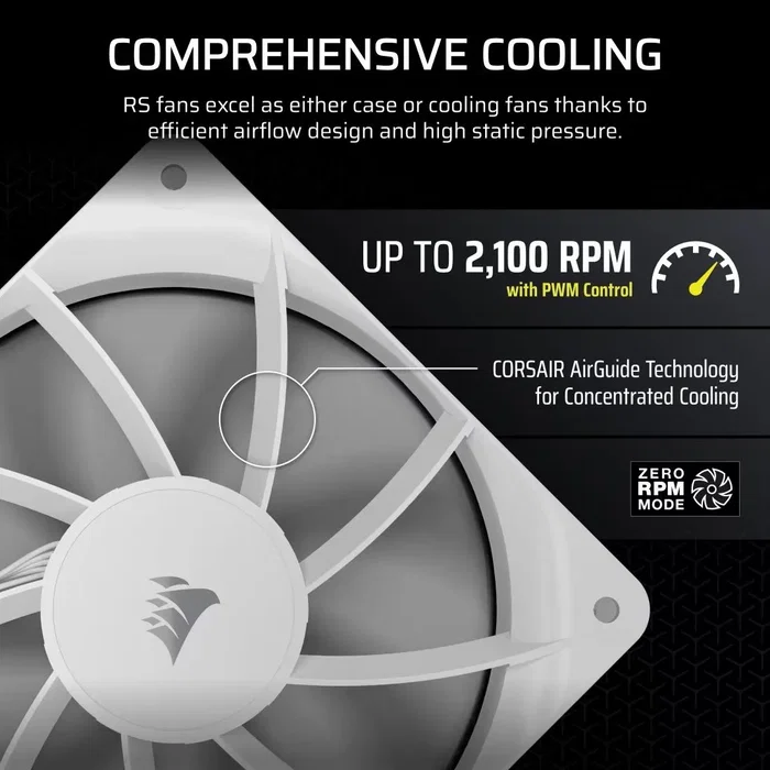 Corsair Pack de 3 Ventilateurs RS120 PWM 120 mm Blanc - Refroidissement Performant pour PC