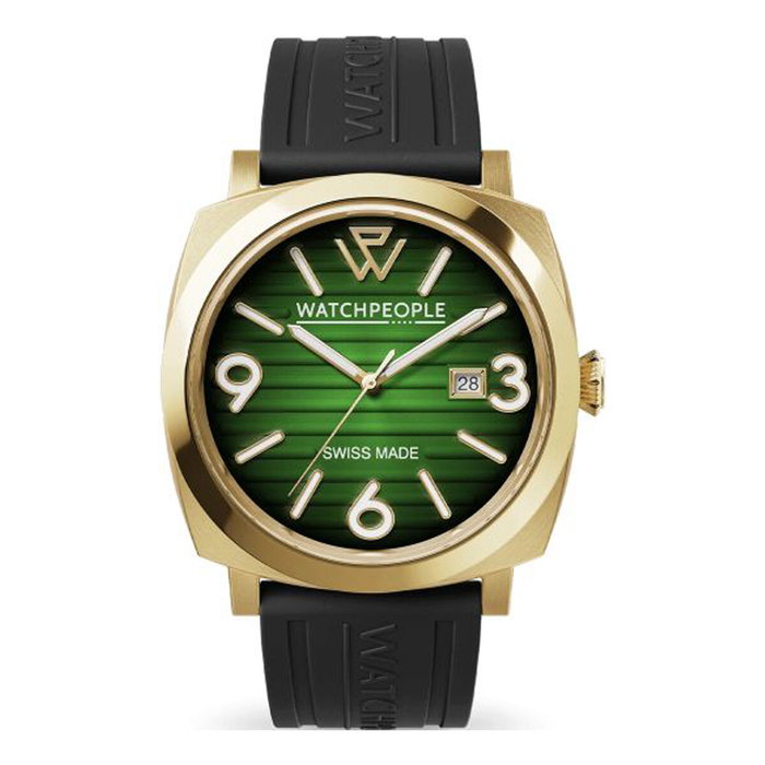 Watchpeople 700988 - Montre analogique dorée avec cadran vert et bracelet noir