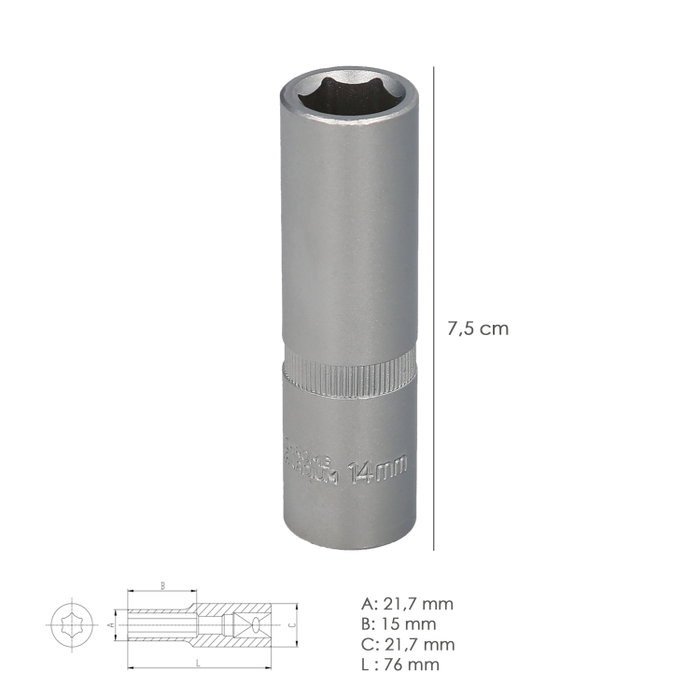 WOLFPACK LINEA PROFESIONAL Clé à douille hexagonale longue 14 mm 1/2 de pouce