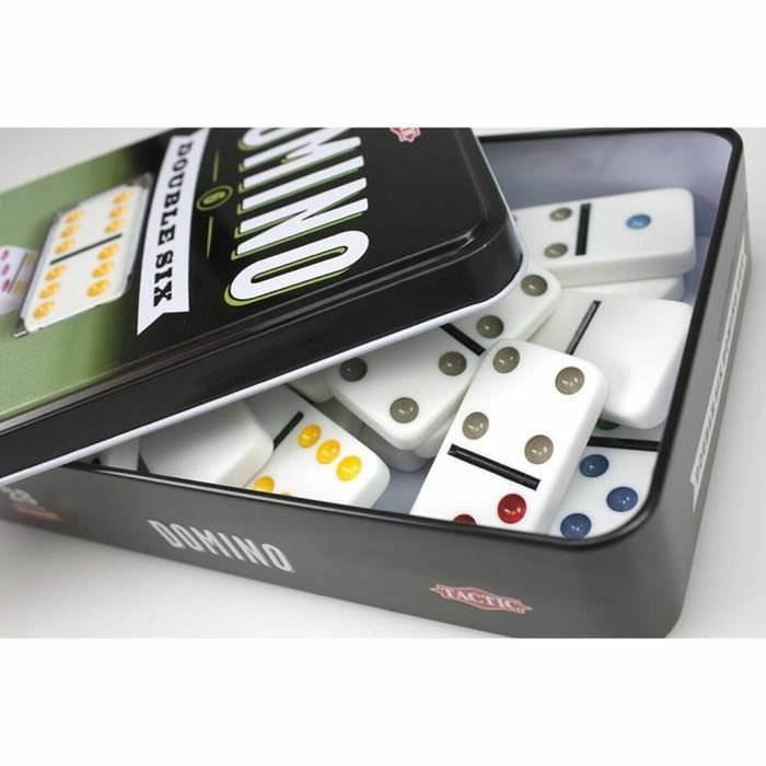 Tactic Jeu de dominos Double 6 en boîte métal bleu